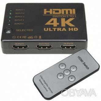 
Сплитер HDMI 1x5 (5гн.HDMI - 1гн.HDMI) c пультом, HDMI Switch 5 port: HDMI, SY-. . фото 1