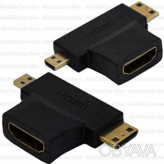 Переходник, гнездо HDMI - штекер mini HDMI + штекер micro HDMI, gold
Переходник,. . фото 1