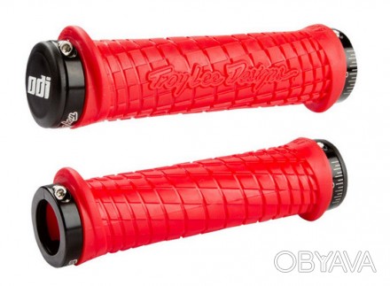 Грипсы ODI Troy Lee Designs Signature MTB Lock-On Bonus Pack Red w/ Black Clamps. . фото 1