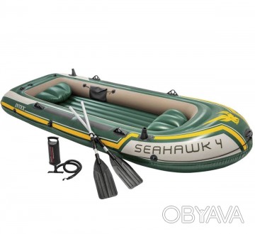 Четырехместная надувная лодка Intex Seahawk 4 Set, 351 х 145 см с веслами и насо. . фото 1