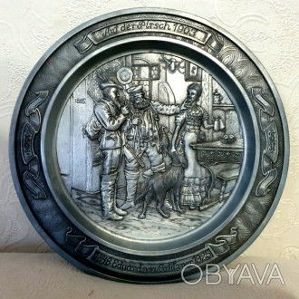 Настенная оловянная тарелка Германия, Гостеприимство художественное литье, диаме. . фото 1