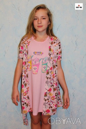Комплект для девочек ночная рубашка с халатом розовый трикотажный 36-42р. 
Краси. . фото 1