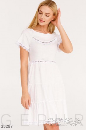 Доступные размеры: s, m, l, xl Романтичное платье молочного цвета. Круглый ворот. . фото 1