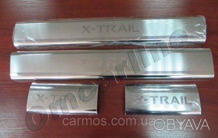 Накладки для пластиковой части порогов для nissan X-trail (ниссан х-трейл) с лог. . фото 1
