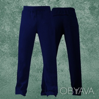  Спортивные брюки темно-синие из натуральной ткани Футер 100% хлопок с начесом (. . фото 1