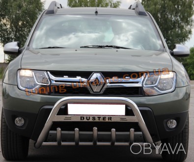 
Кенгурятник с надписью на Dacia Duster 2010-2015 состоит из трубы диаметром 60м. . фото 1