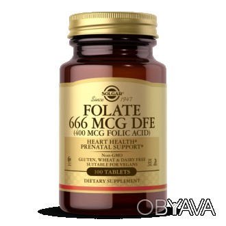 
 
Folate 666 mcg DFE (Folic Acid 400 mcg) от Solgar – отвечает за нормальный ро. . фото 1