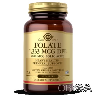 
 
Folate 1333 mcg DFE (Folic Acid 800 mcg) от Solgar – отвечает за нормальный р. . фото 1