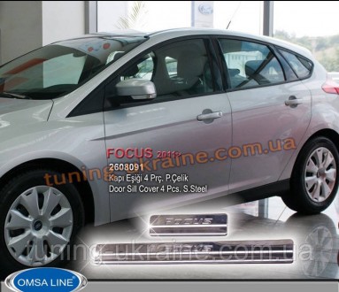  Накладки на дверные пороги Omsa на Ford Focus 2011-2014 седан изготовлены из пи. . фото 3