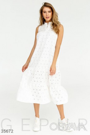 Доступные размеры: s, m, l, xl, 2xl Легкое свободное платье белого цвета с принт. . фото 1