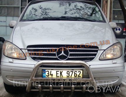 Защита переднего бампера (кенгурятник, защитная дуга) с надписью на Mercedes Van. . фото 1
