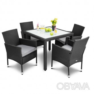 Садовая мебель VERONA 4+1 черная
Содержимое комплекта:
	1 стол со стеклянной сто. . фото 1
