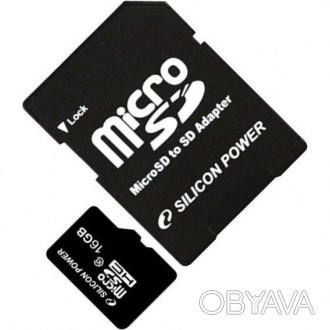 
Карта памяти MicroSDHC флеш карта 16 GB C10 SILICON POWER + adapter SP016GBSTH0. . фото 1