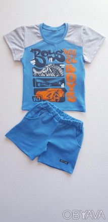 Комплект футболка и шорты Boys
Ткань: фуликра 
Размеры
28(92/98), 30(98/104), 32. . фото 1