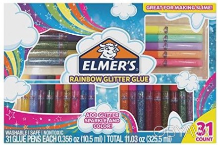  Набор разноцветного клея для слаймов Elmers 31 цвет rainbow glitter glue pen se. . фото 1