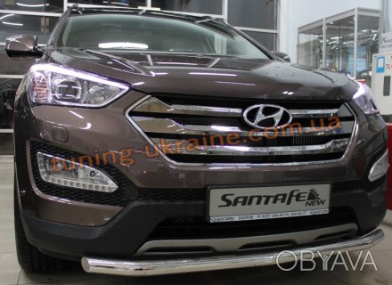 Защита переднего бампера труба одинарная для Hyundai Santa Fe ix45 2013 выполнен. . фото 1