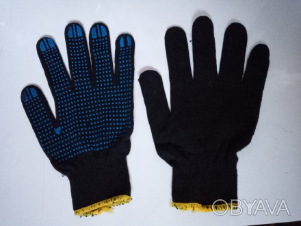 Перчатки рабочие черные синяя точка 12 шт/уп применяются для защиты рук от механ. . фото 1