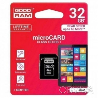 
Карта памяти GoodRAM microSDHC 32GB Class 10 UHS-I (с адаптером) (M1AA-0320R12). . фото 1