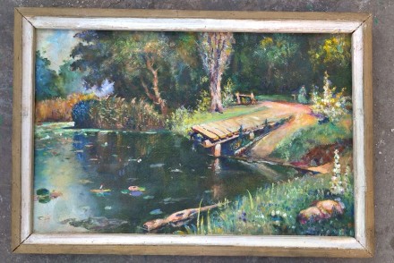 Картина Василий Поленов картина "Заросший пруд". Состояние на фото. Высота 55 см. . фото 2