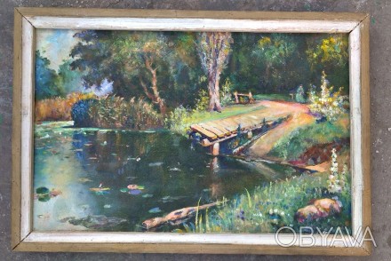Картина Василий Поленов картина "Заросший пруд". Состояние на фото. Высота 55 см. . фото 1