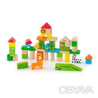 Детский набор строительных блоков древянный "Зоопарк" Viga Toys, 50 шт, 3 см
Кла. . фото 1