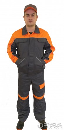 Костюм для дорожника куртка и брюки ,серый с оранжевыми вставками, ткань:саржа, . . фото 1