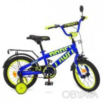 Велосипед детский PROF1 14д. T14175 (1шт) Flash,синий,звонок,доп.колеса. . фото 1