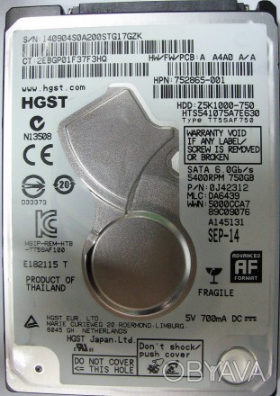 Жесткий диск 750GB 5400rpm 32MB SATA III 2.5" Slim Hitachi (HGST) Travelstar Z5K. . фото 1
