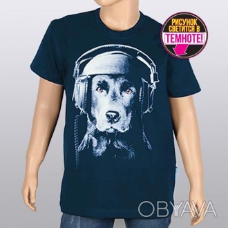 
Подростковая футболка "Собака в наушниках". Рисунок накапливает свет, после чег. . фото 1