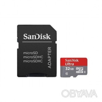 
Карта памяти оригинал SanDisk MicroSDHC 32GB (UHS-1) Ultra (Class 10)+SD adapte. . фото 1