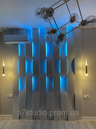 3Д панели из гипса с подсветкой Lade Wave - создающие мягкое тональное свечение.. . фото 2