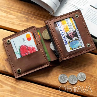 Мужское портмоне кошелек с монетницей из натуральной кожи PLASTIK коньячный с фи. . фото 1