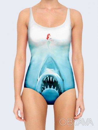 Классный 3D-купальник Ариэль с акулой с красочным рисунком. Состав: 80% полиэсте. . фото 1