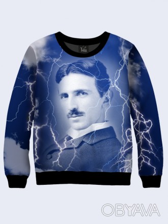 Классный свитшот Tesla с изображением известного изобретателя.
	Материал:
	- Дву. . фото 1