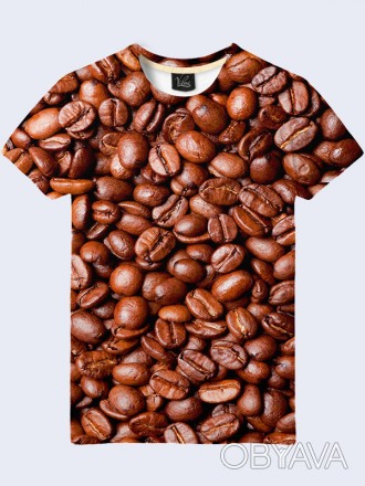 Оригинальная футболка с ярким принтом зерен кофейного дерева. Материал: 100% пол. . фото 1