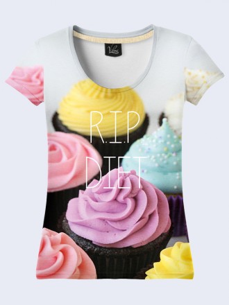 Прекрасная футболка Футболка R.I.P Diet с изображением всяких вкусняшек. Материа. . фото 3