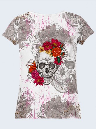Замечательная футболка Skull flowers с необычным принтом. Материал: 100% полиэст. . фото 3