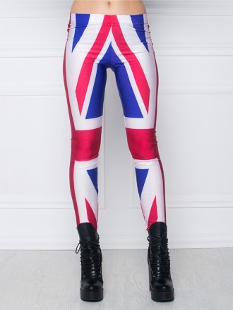 Стильные леггинсы яркой расцветки флага Британии. Состав: 80% Полиэстер, 20% Эла. . фото 2