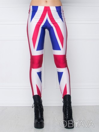 Стильные леггинсы яркой расцветки флага Британии. Состав: 80% Полиэстер, 20% Эла. . фото 1
