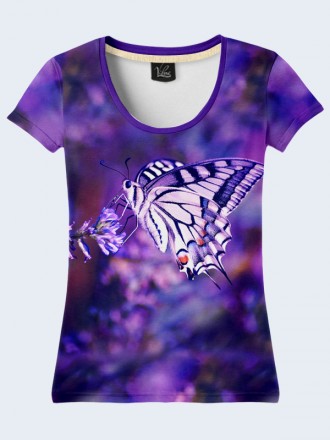 Очаровательная футболка Purple butterfly с милым рисунком. Материал: 100% полиэс. . фото 2