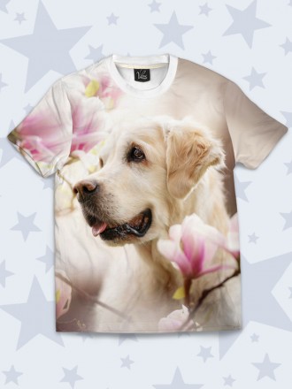 Великолепная футболка Пёс в цветах с оригинальным рисунком. Материал: 100% полиэ. . фото 2