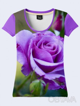 Великолепная футболка Фиолетовая роза с ярким фотопринтом. Материал: 100% полиэс. . фото 1