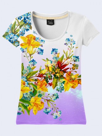 Прекрасная 3D-футболка Нарциссы с красочным рисунком. Материал: 100% полиэстер.. . фото 2