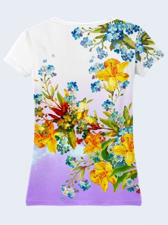 Прекрасная 3D-футболка Нарциссы с красочным рисунком. Материал: 100% полиэстер.. . фото 3