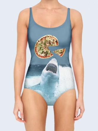 Замечательный купальник Shark and pizza с ярким 3D-принтом. Состав: 80% полиэсте. . фото 2