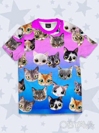 Прелестная футболка Милые котята с актуальным 3D-рисунком. Материал: 100% полиэс. . фото 1