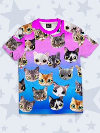 Прелестная футболка Милые котята с актуальным 3D-рисунком. Материал: 100% полиэс. . фото 2
