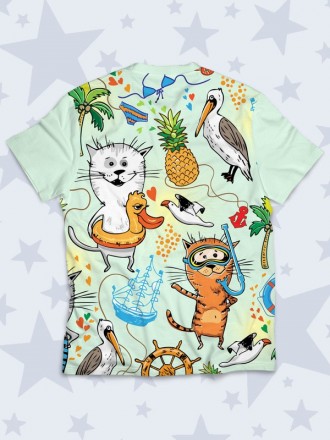 Прекрасная футболка Summer cats с красочным рисунком. Материал: 100% полиэстер.. . фото 3