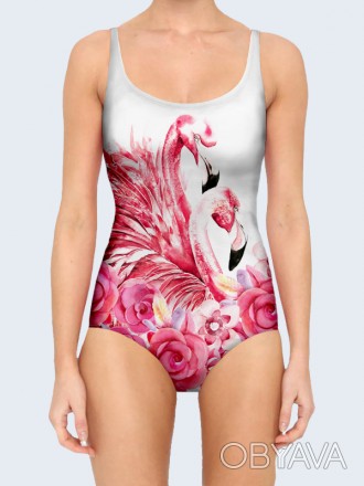 Отличный купальник Flamingos and flowers с креативным рисунком. Состав: 80% поли. . фото 1