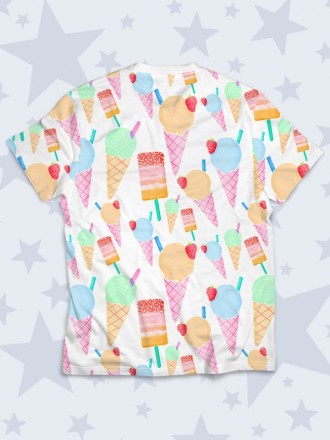 Яркая футболка Types of ice cream с популярным рисунком. Материал: 100% полиэсте. . фото 3